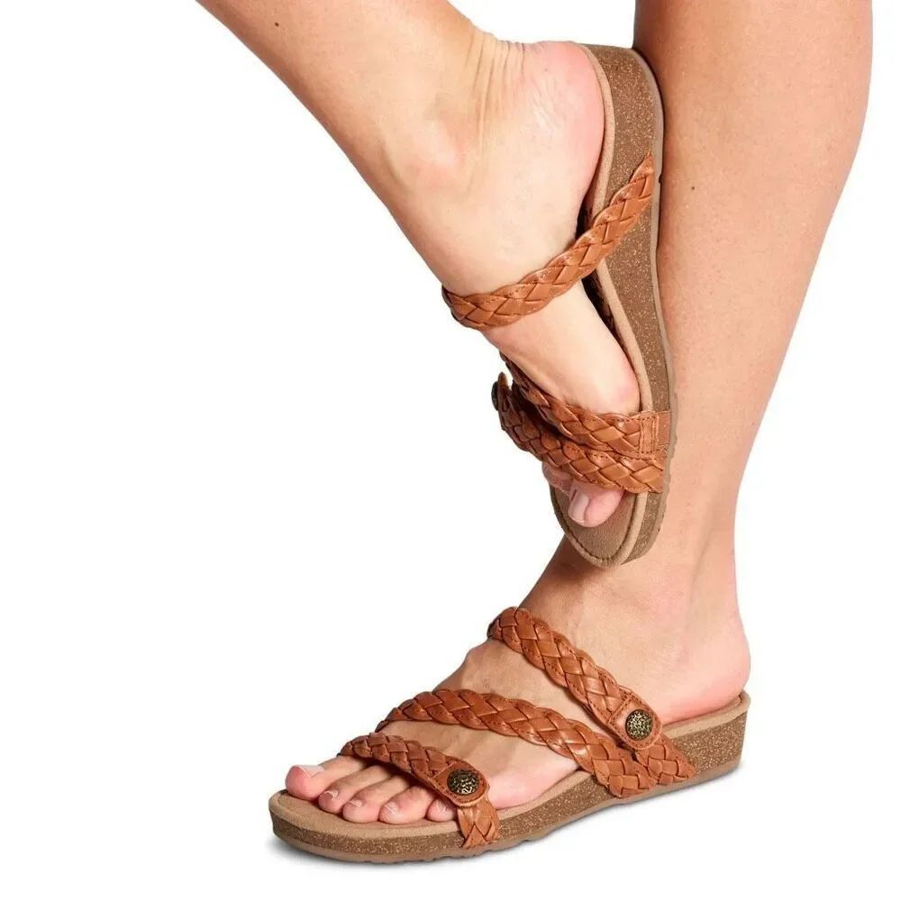 NEW Aetrex Josie Braided Leather Sandal in Ginger Casual, Summer, Beachy NIB